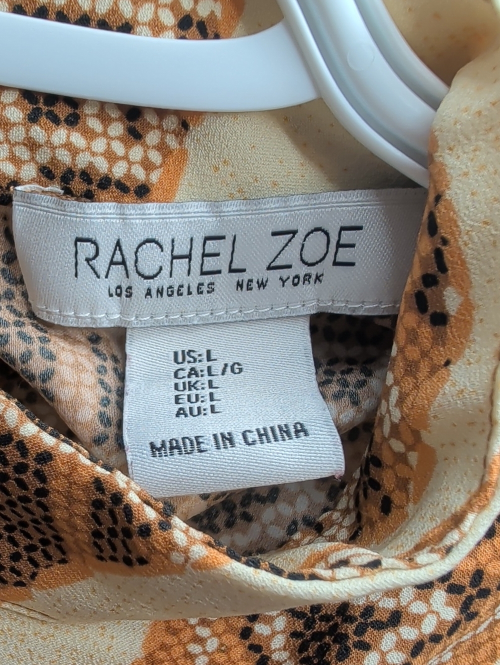 Rachel Zoe Blouse Brown Cream Tan Aztec Swirl-Print Long Gathered Sleeve L Top - Picture 13 of 15